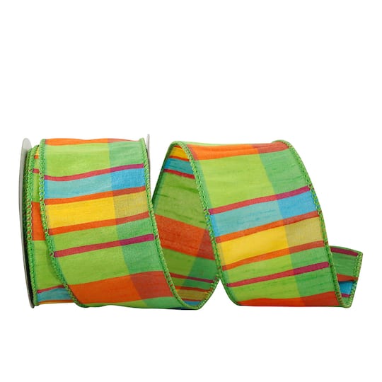 JAM Paper 2.5" x 10yd. Wired Citrus Life Plaid Ribbon
